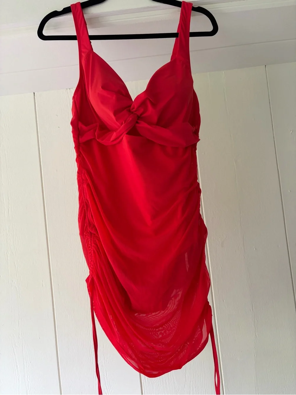 Red Twist-Front One-Piece Swimdress